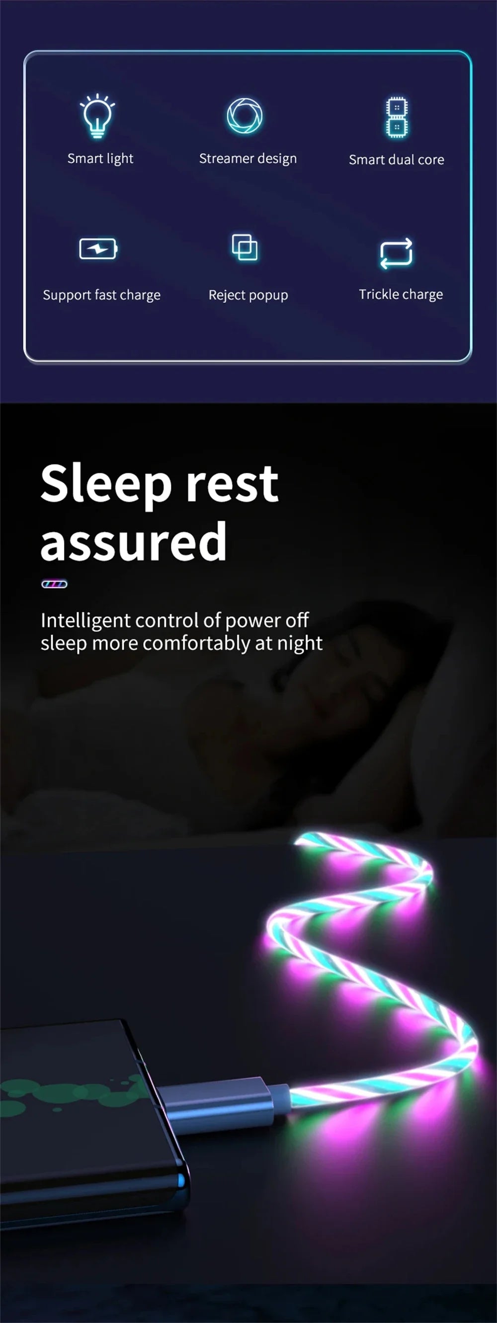 Glowing LED Light USB 3 IN 1 cable Phone Fast Charging Charger Luminous Type C Cable For Xiaomi iPhone Phone Accessories Pi-Mart
