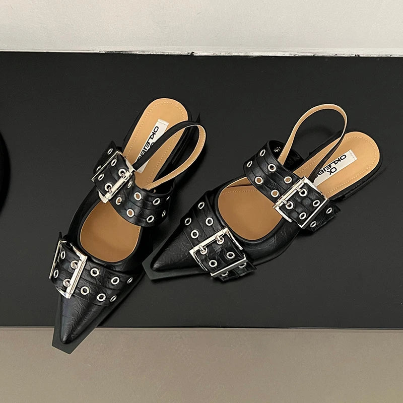 Women Flat With Shoes 2026 Designer Luxury Buckle Fashion Ladies Flats Shoes Slingback Pointed Toe Casual Female Sandals Mules Pi-Mart