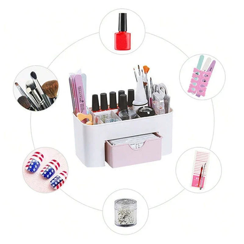 Nail Storage Box Plastic Drawer Style Easy to Clean Desktop Organization Large Capacity Cotton Swab Polishing Sand Strip Toolbox Tri Light Beauty