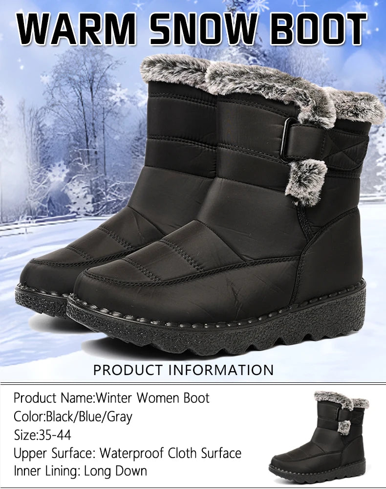 Winter Women Boots Waterproof Snow Boots Plus Size Casual Platform Ankel Boots Warm Fur Women Shoes Antislip Fashion Cotton Shoe Pi-Mart