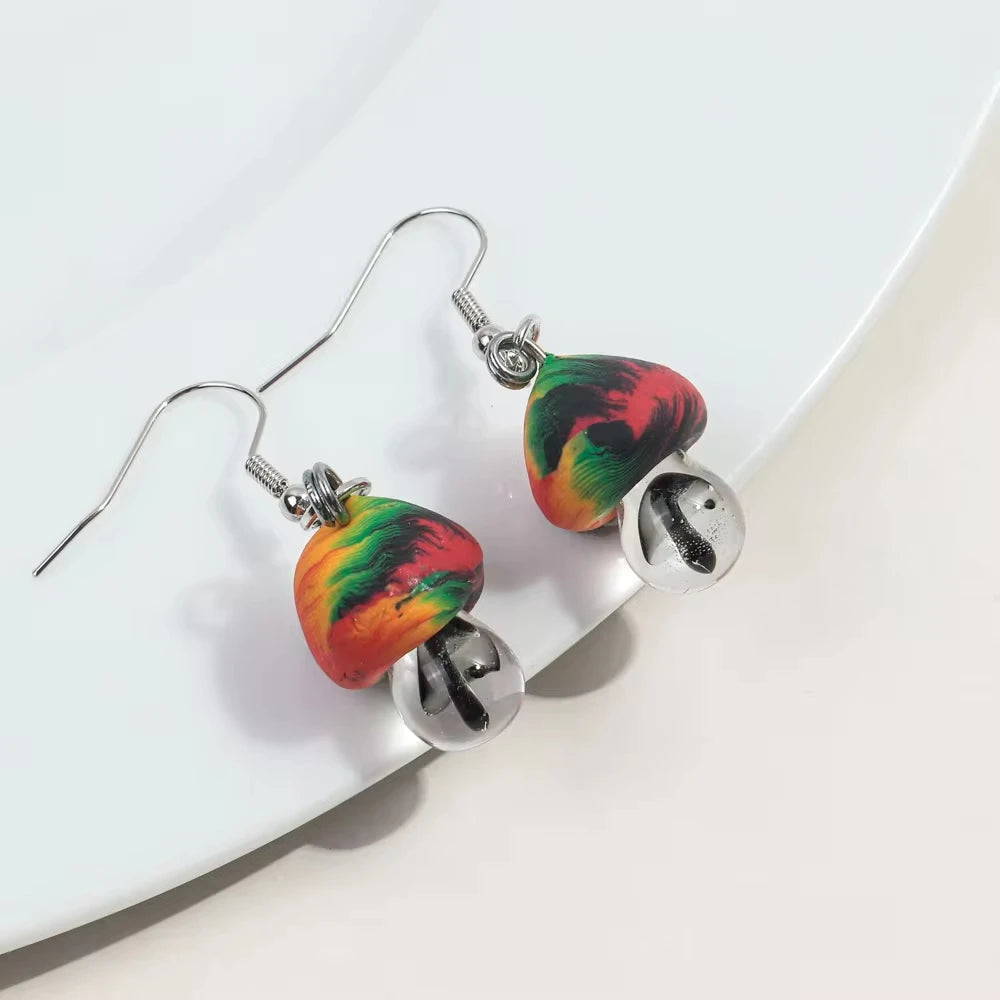 New Cute Polymer Clay Mushroom Acrylic Drop Earrings for Women Cartoon Colorful Flower Pendant Earring 2024 Trend Jewelry Gift Pi-Mart