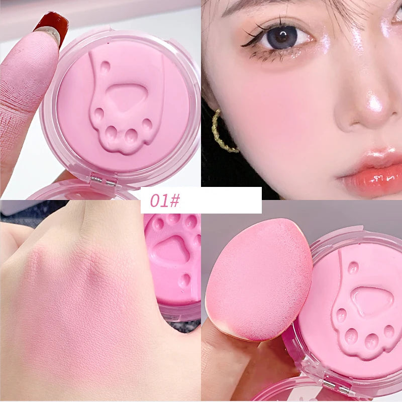 Cat Paw Cream Blush With Thumb Powder Puff Natural Matte Brighten Purple Apricot Rubores Cute Blusher Rouge Korean Dupes Makeup Pi-Mart