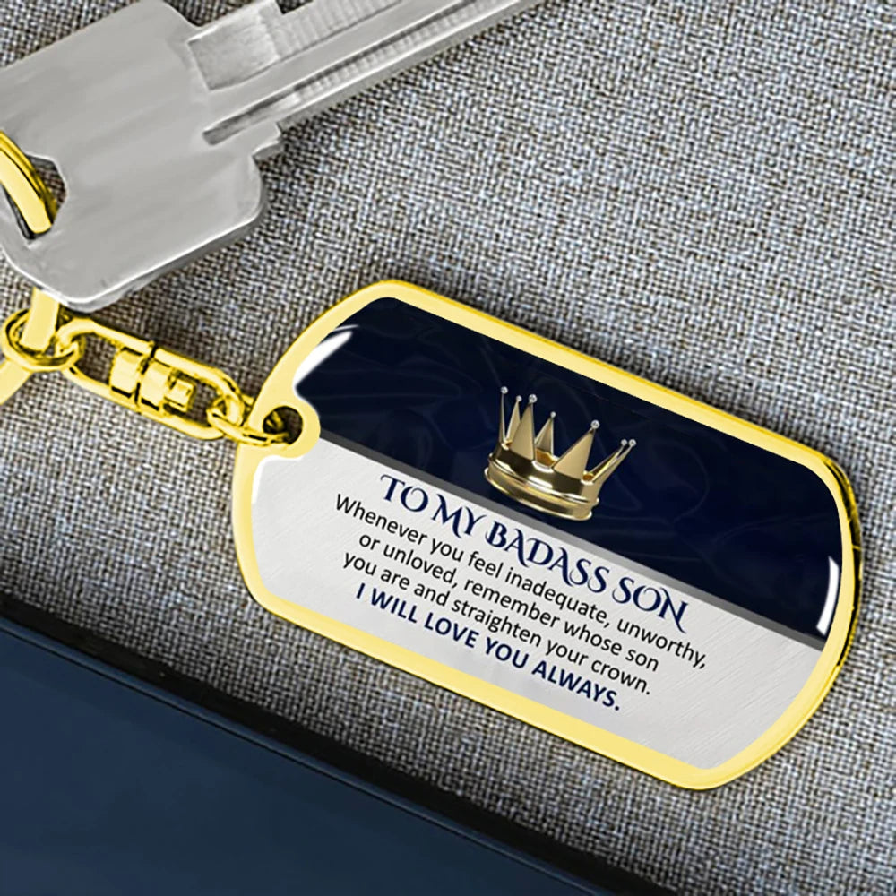 Keepsake for Son Grandson Daughter Granddaughter Keychain Gifts from Grandma Grandpa to My Badass Son Keyring Pi-Mart