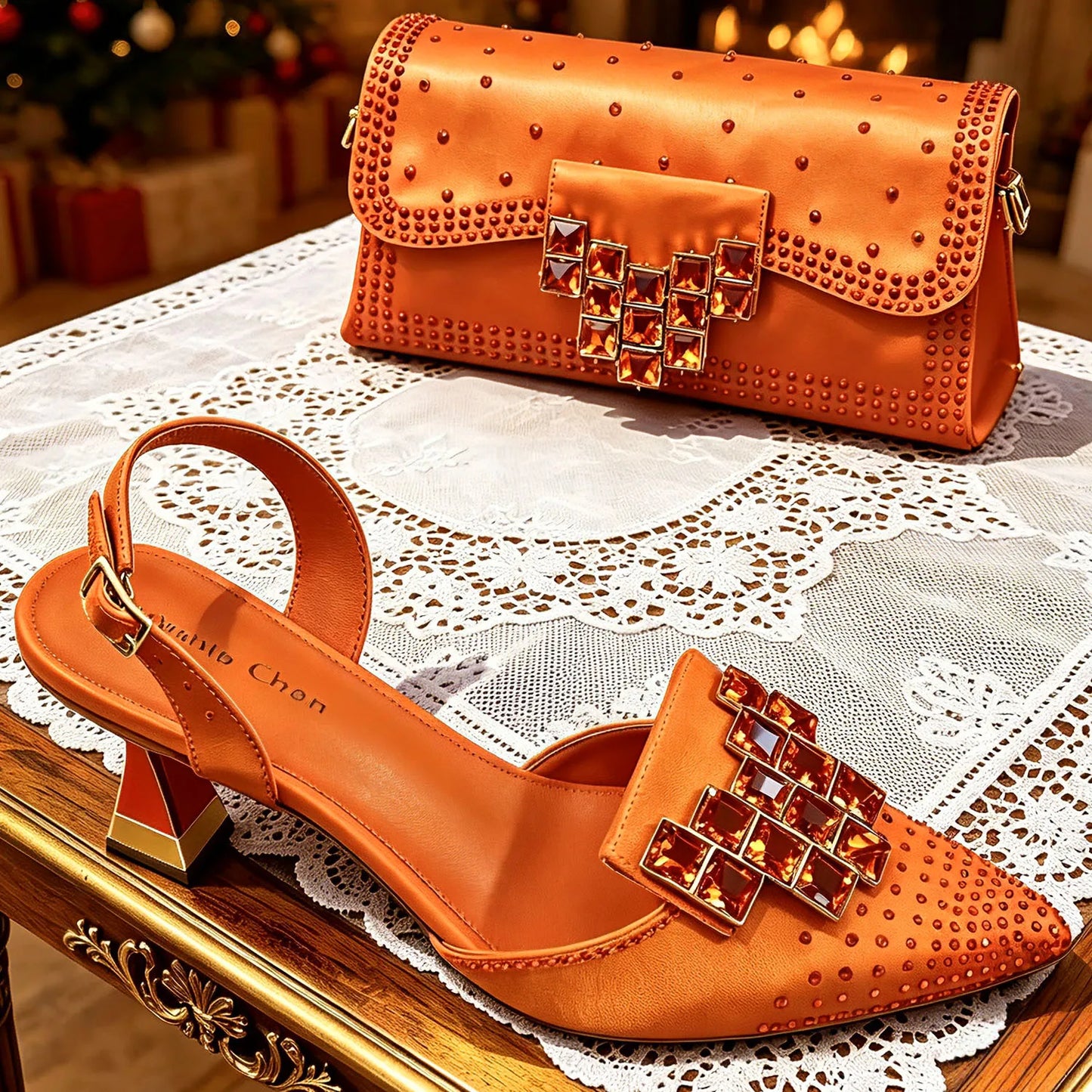 Venus Chan 2026 INS Italy Elegant Rhinestone Pointed Toe High Heels & Matching Bag Set - Perfect for Women's Parties & Weddings Pi-Mart