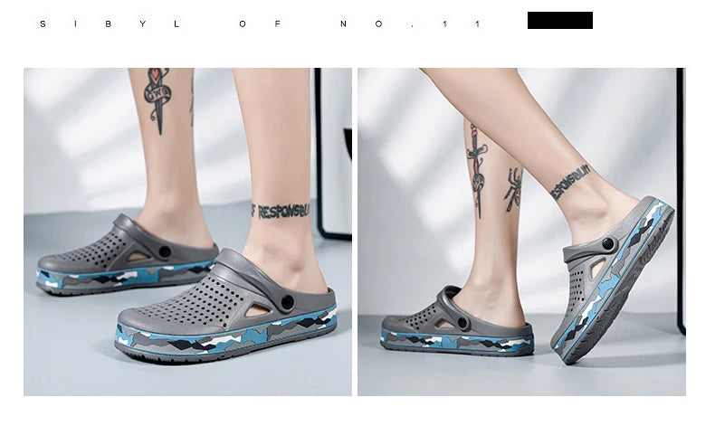 Men's summer casual hole shoes non slip lightweight breathable Two wearing men's sandals fashion comfort beach shoes slippers Pi-Mart