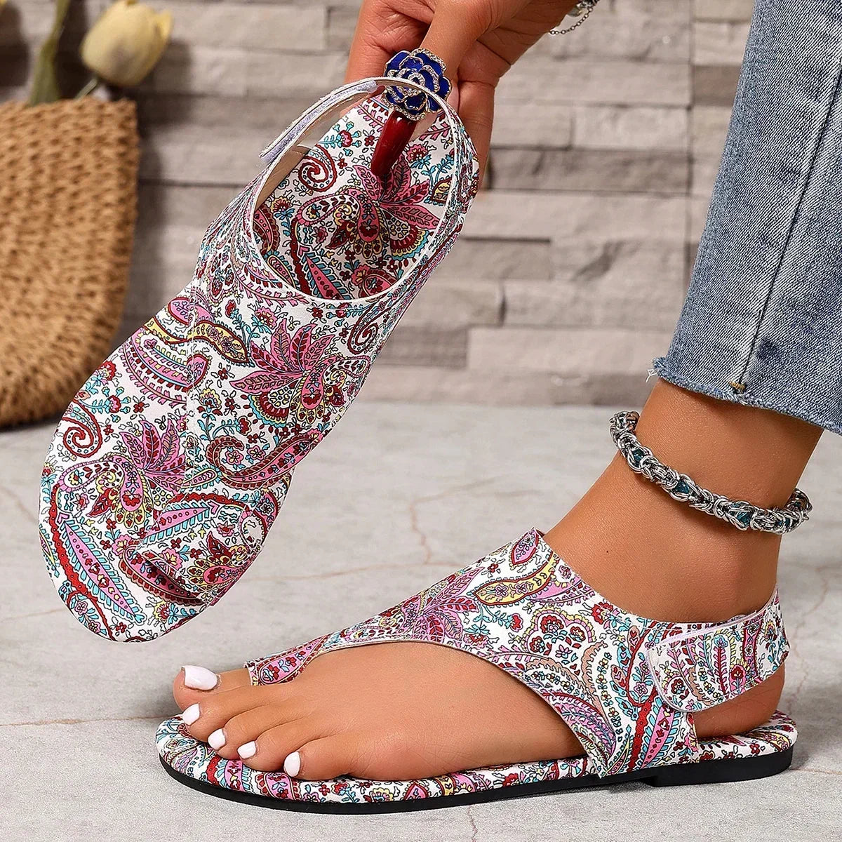 2025 Women Flat Sandals Comfortable Flats Sandals Printed Bohemia Roman Style Shoes for Women Fashion Shoes Sandalias De Mujer LadyShow.Store