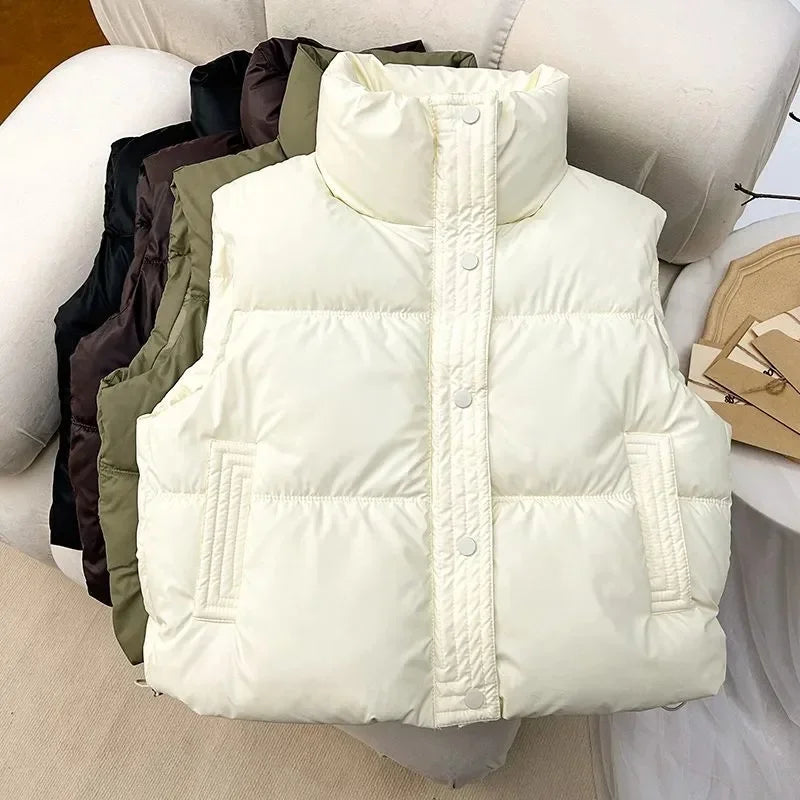 2026 New Women Winter Warm Waistcoat Ladies Sleeveless Stand Collar Coats Warm Outerwear Casual Lightweight Puffer Vest Jackets LadyShow.Store