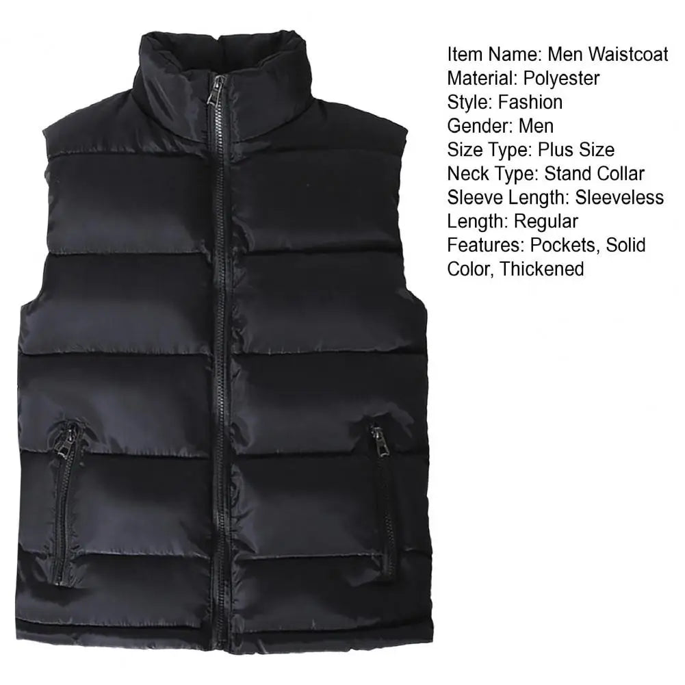 Men Vest Jacket Men Slim Fit Stand Collar Sleeveless Puffer Jackets Winter Casual Waistcoat Men Warm Coat Cold Weather Outerwear Pi-Mart