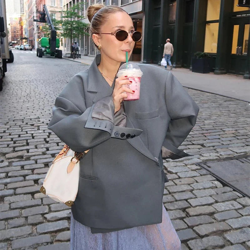 Solid Lapel Blazer Women Coats Fashion Full Sleeve Pocket One Button Jackets 2026 Autumn Daily Office Lady Commute Outwear LadyShow.Store