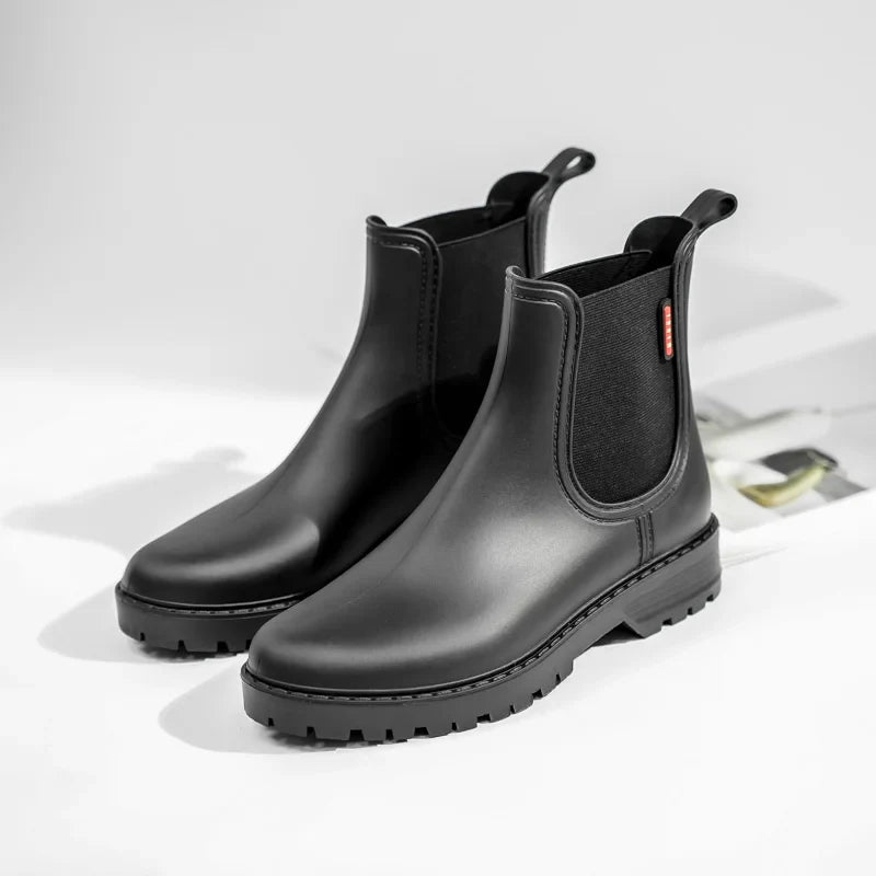 Women's short tube anti slip rain shoes, lightweight waterproof water shoes, fashionable Chelsea rain boots, PVC one-time moldin LadyShow.Store