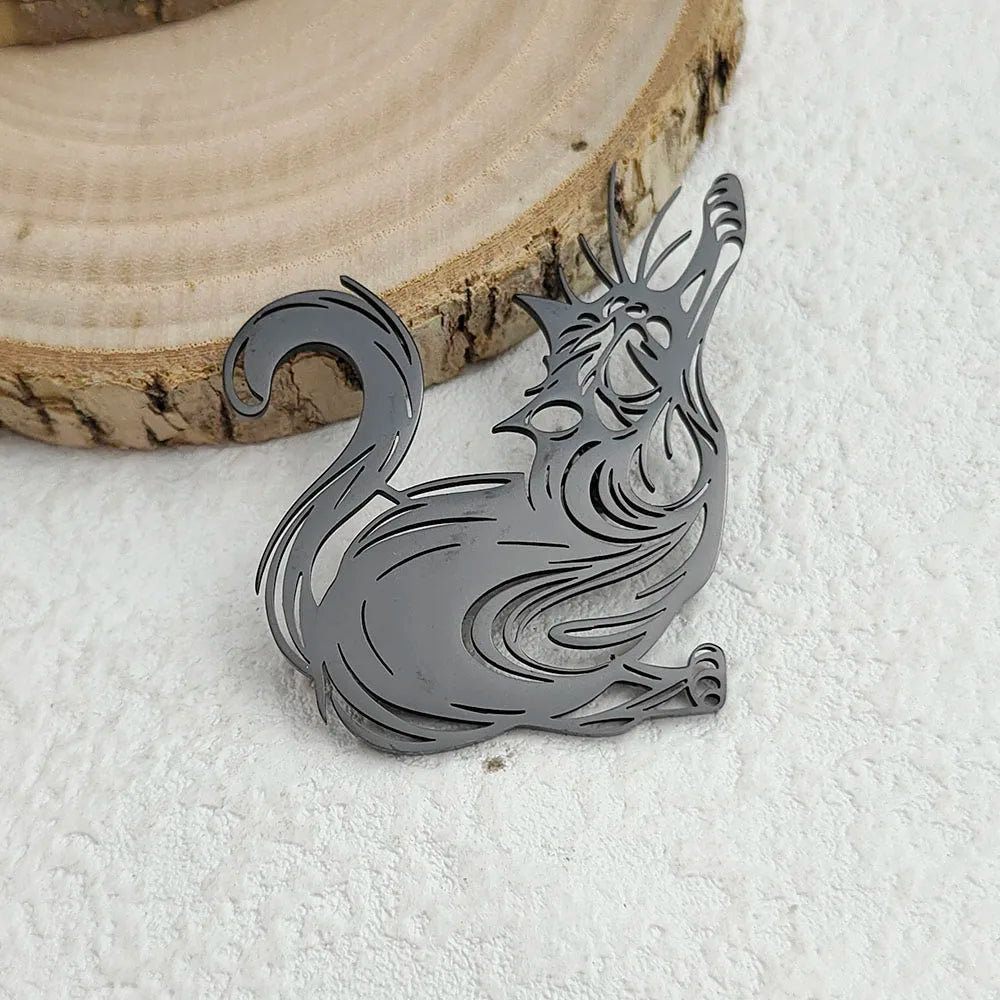 Original and innovative fun cat hollow stainless steel gold-plated 18K brooch, suit lapel pin, waterproof formal fittings Pi-Mart