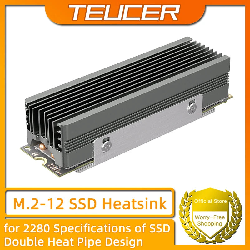TEUCER M.2 NVMe 2280 SSD Heatsink Dual Copper Tube High Efficiency Radiator with Double-sided SSD Thermal Pad Pi-Mart