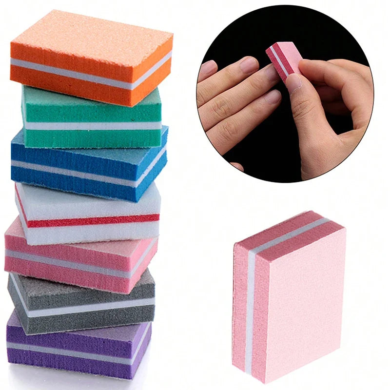 50Pcs Professional Mini Nails Art buffer File 100/180 Sandpaper Manicure Tips Care File Sanding Polishing Accessories Tools Tri Light Beauty