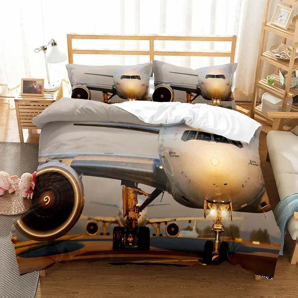 3D Bed Linen Airplane Blue Sky Comfortable Duvet Quilt Cover Pillowcase Bedding Set Children Bedroom Decoration Home Textile Pi-Mart