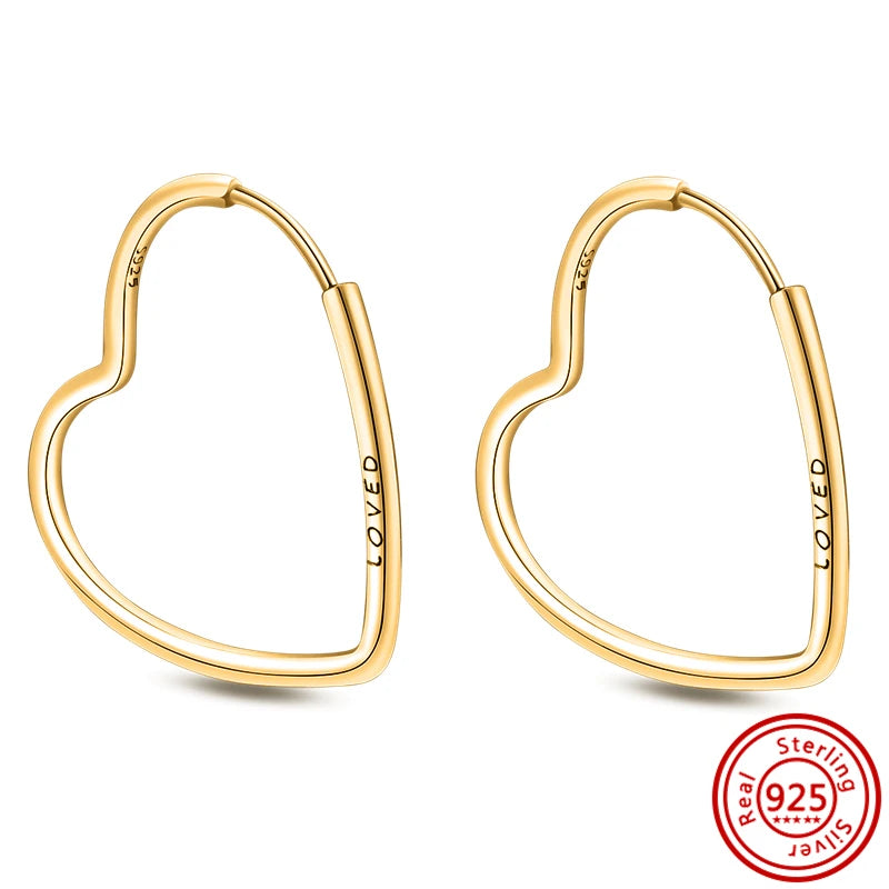 Hot Sale 925 Sterling Silver Heart Earrings Fit Original Charms Hoop Earrings For Women Girls Stud Earring Fine Jewelry Gifts Pi-Mart