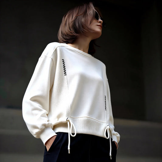 White Hoodie Women Long Sleeve Drawstring Casual Sweatshirts LadyShow.Store