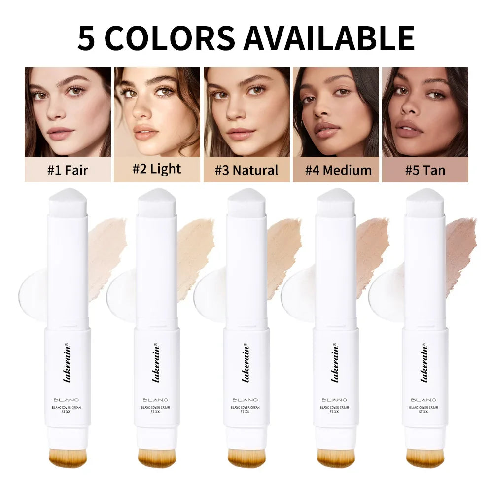 Lakerain Color Changing Foundation Stick Full Coverage Matte Finish Dual-Ended Brush & Stick Waterproof Smooth Foundation Makeup Tri Light Beauty