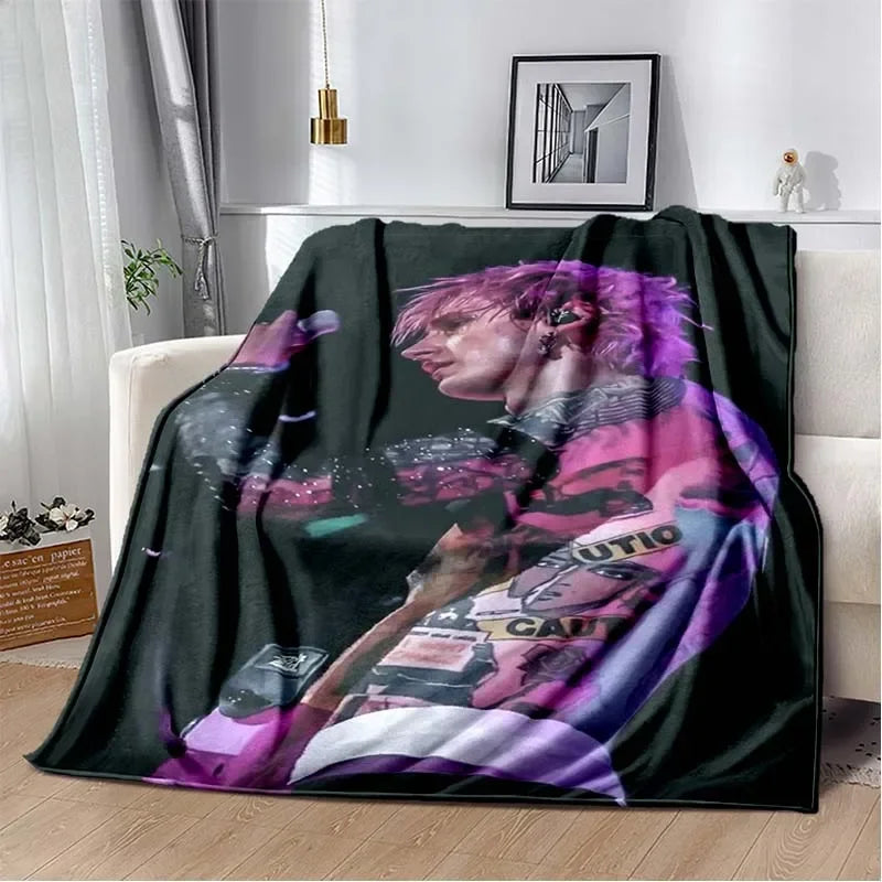 Machine Gun Kelly Poster Printed Flannel Warm Blanket Rapper Music Art Blankets Bedroom Sofa Bed Travel Picnic Blanket Fan Gift Pi-Mart