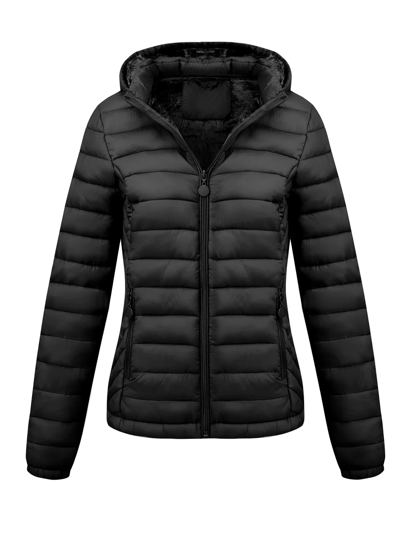 Women's Fashion Winter Padded Coat - Minimalist Hooded Puffer Jacket with Pockets for Fall/Winter LadyShow.Store