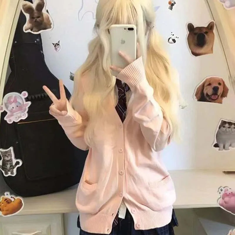 Mikasa pink cardigan sweater with the same style， Anime character COS knitted sweater, original JK uniform sweater jacket LadyShow.Store