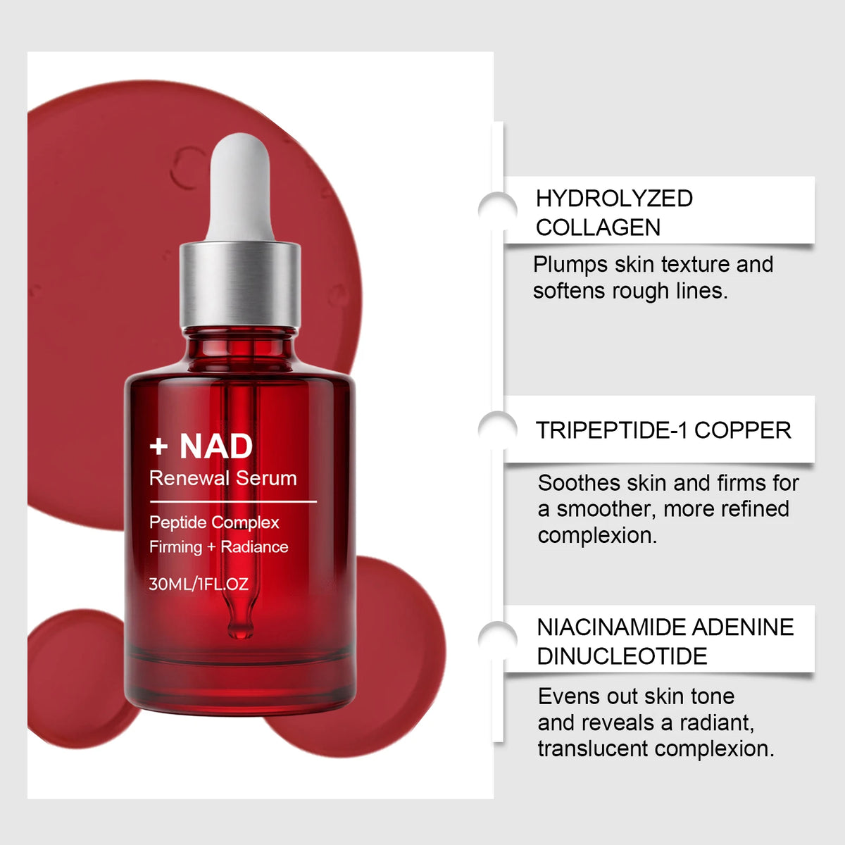 NAD+ Peptide Firming Serum Nourishing Face & Neck Treatment with Collagen Plumping & Radiance Boosting Skin Elasticity&Firmness Pi-Mart