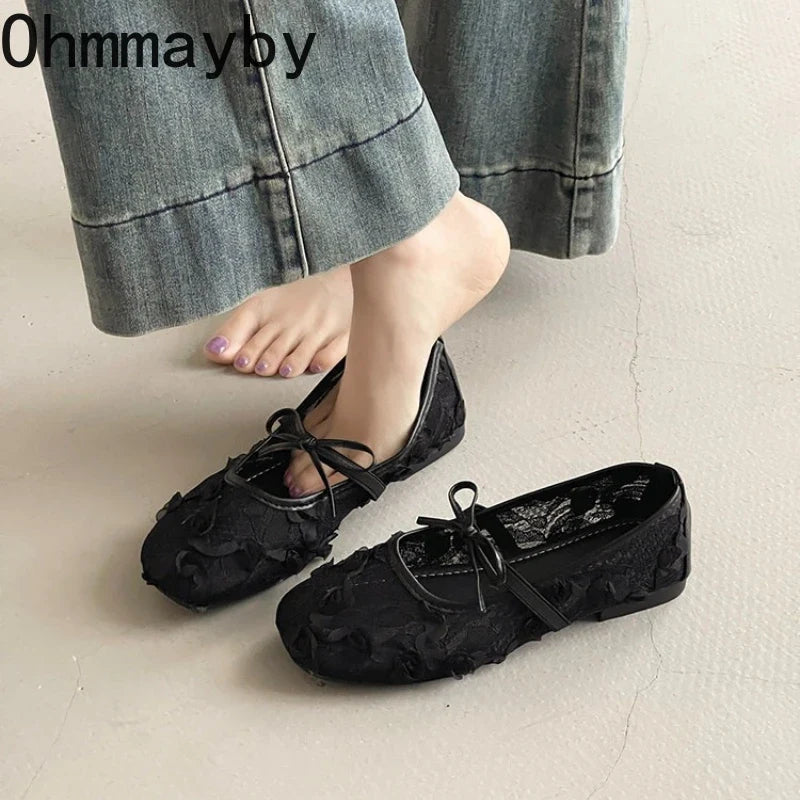 2026 Spring Lace Flower Women Mary Jane Shoes Fashion Slip On Comfort Street Style Soft Sole Female Dress Flats Shoes LadyShow.Store