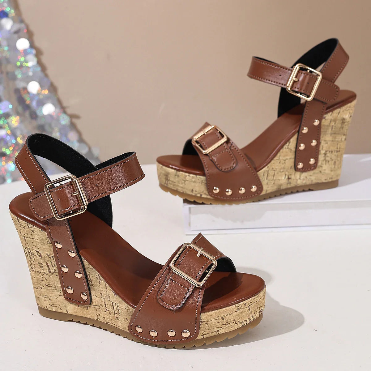 Vintage Platform Wedge Heel Ankle Strap Sandals Women Summer 2026 Thick Bottom Super High Heel Sandals Woman's Designer Shoes LadyShow.Store