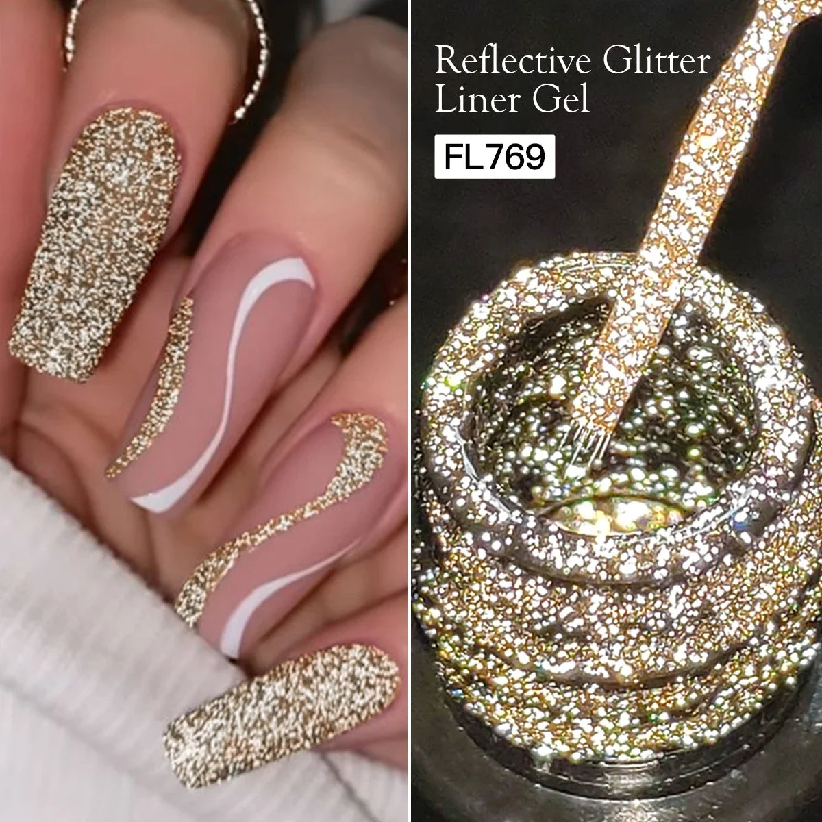 FOUR LILY 5ml Reflective Glitter Liner Nail Gel Polish Gold Silver Red Sparkling Nail Supplies UV/LED Varnish Painting Gel Tri Light Beauty