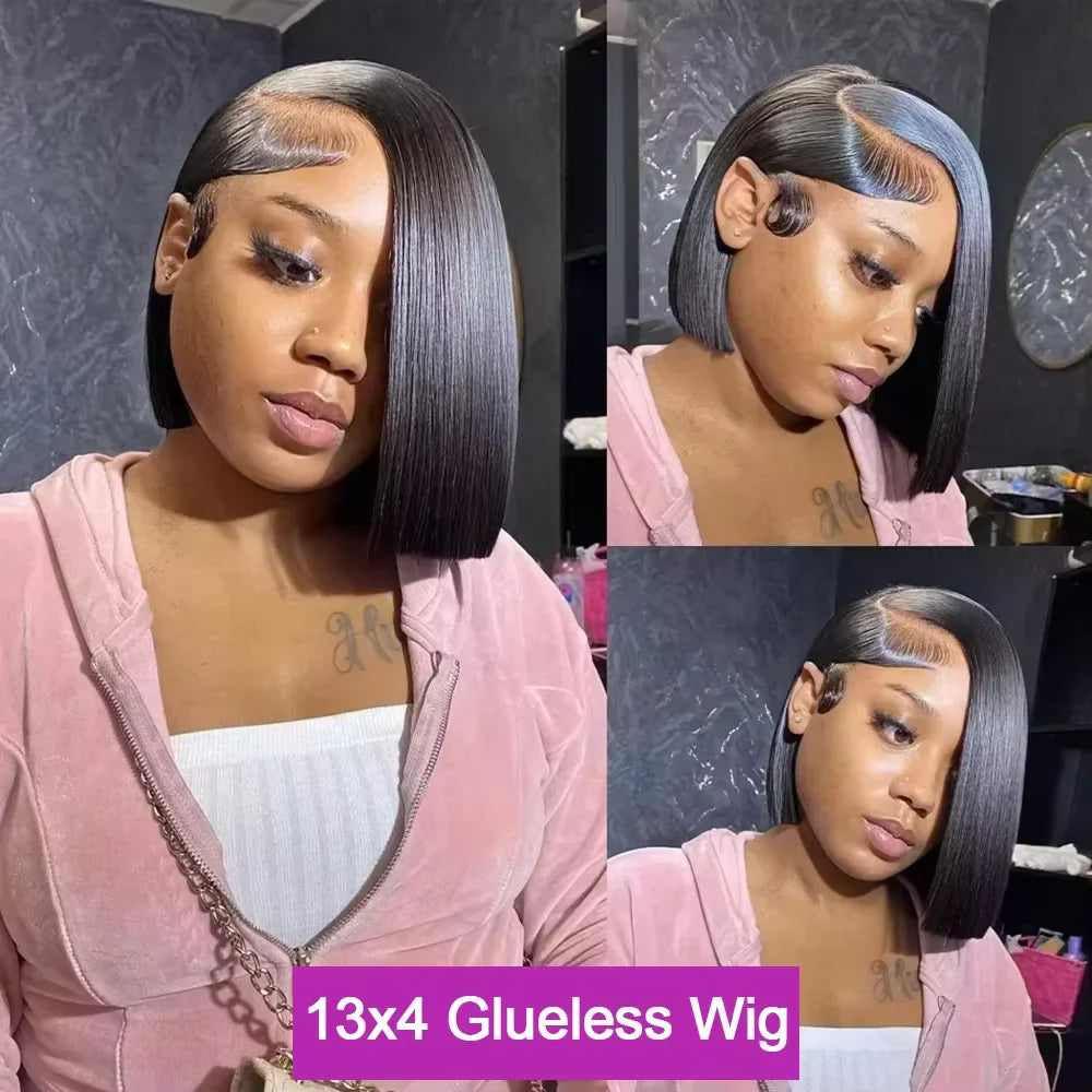 Straight 250% Density Short Bob 13x4 HD Lace Front Human Hair Wigs Women Prepluck Peruvian Lace Frontal Wig Glueless Closure Wig LadyShow.Store