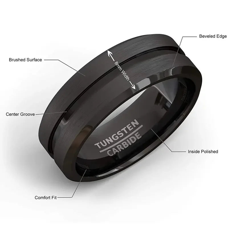 8mm Stainless Steel Men Rings Wholesale Black Groove Matte Wedding Engagement Party Gift Anniversary Rings For Women Jewelry Pi-Mart