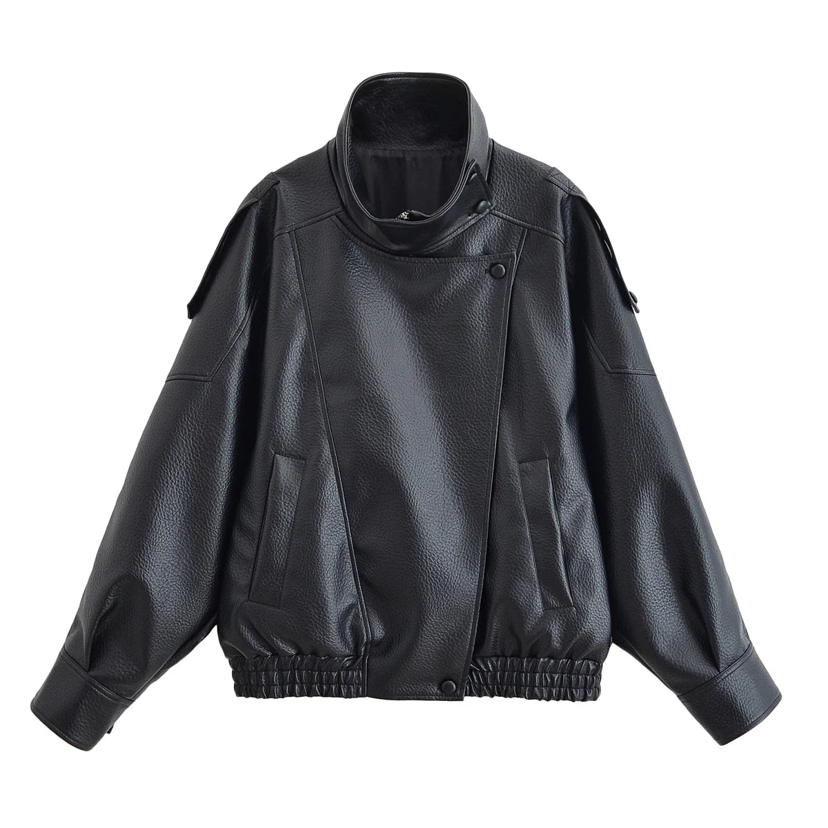 HH Autumn Faux Leather Jacket For Women Casual Solid Long Sleeve Zipper Pu Leather Coats New Fashion Female Streetwear Pi-Mart