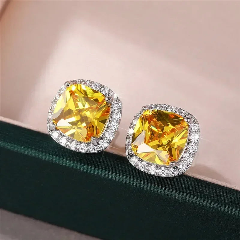 Huitan Classic Cushion Shape Stud Earrings with Brilliant Cubic Zirconia Stone Wedding Engagement Party Luxury Jewelry for Women Pi-Mart