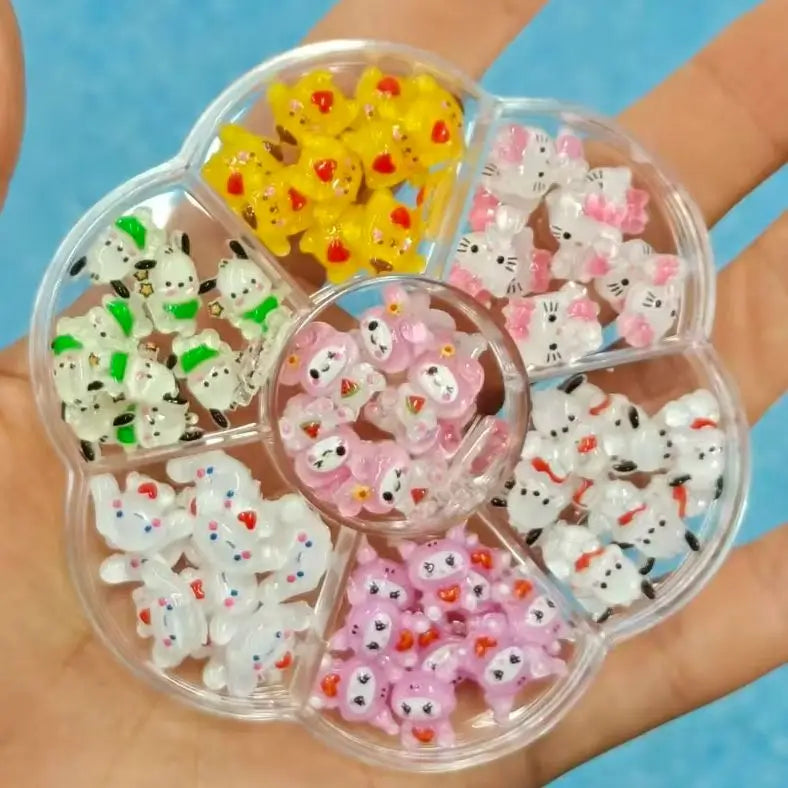 50Pcs Leopard Sanrio 3D Resin Nail Charms Mixed Kuromi My Melody Kitty Nail Parts DIY Manicure Decor Accessories Pi-Mart
