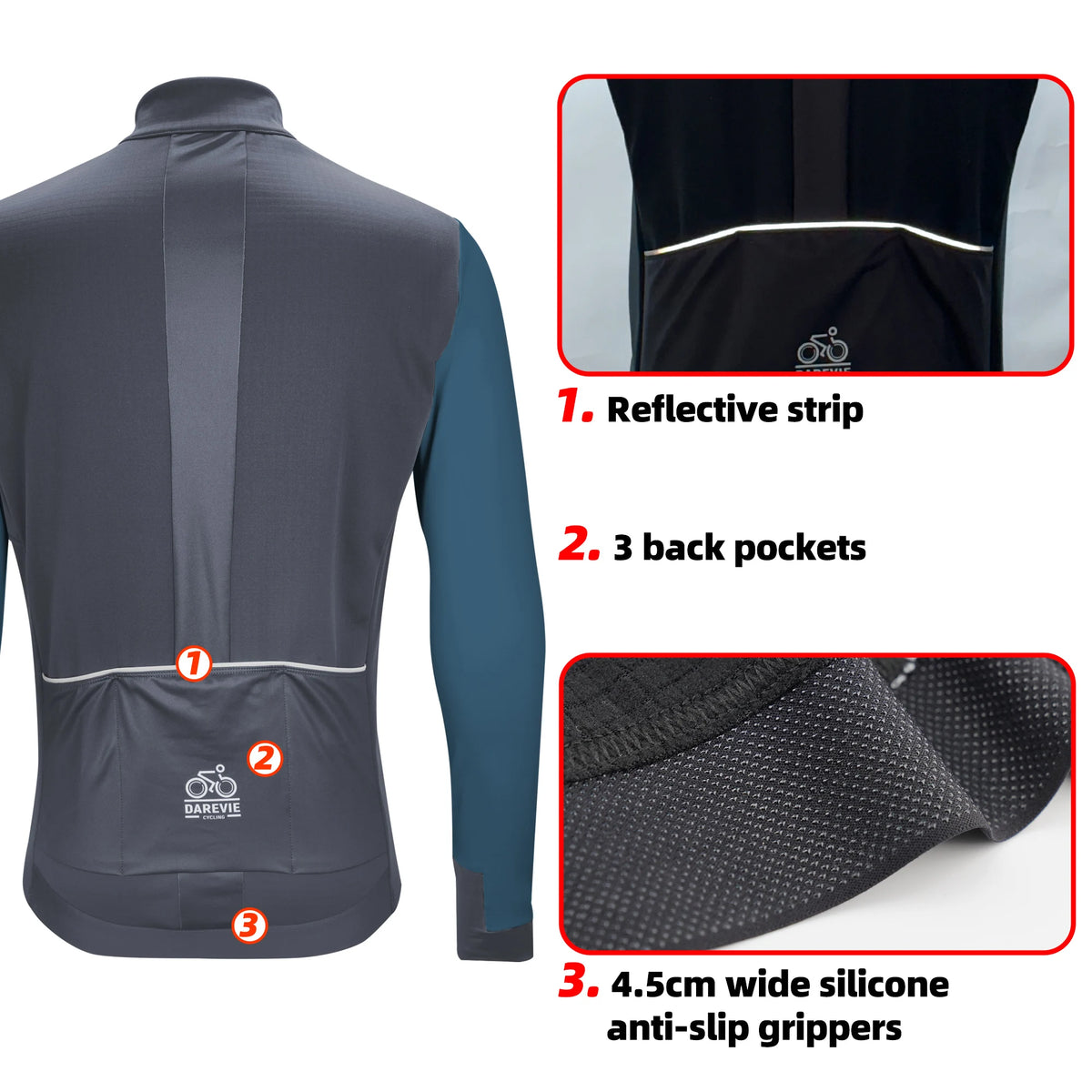 DAREVIE Cycling Men's Jacket Windproof Fleece Pro Cycling Jackets Long Sleeve Warm Soft Brushed Pro Breathable Bicycle Clothing Pi-Mart