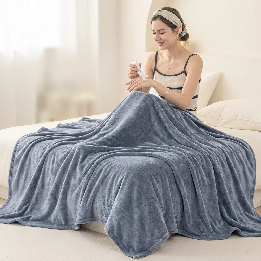 Solid Flannel Multifunctional Throw Blanket – Ultra Soft Skin-Friendly, Warm & Cozy, Perfect for Living Room, Bedroom, Office, All Season, Machine Washable Easy Care Pi-Mart