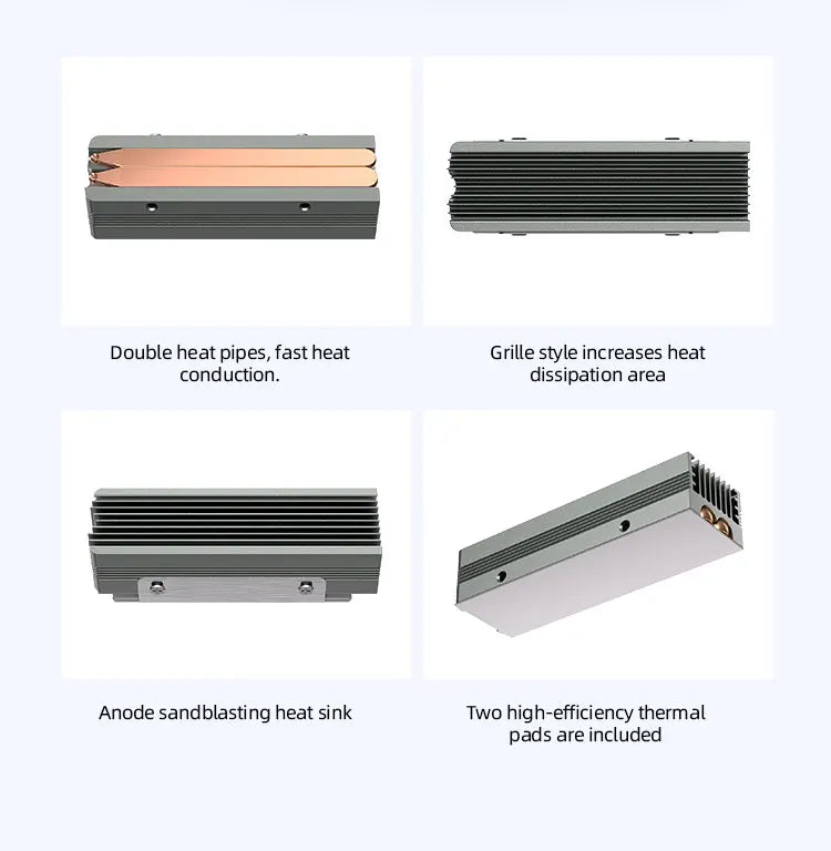 TEUCER M.2 NVMe 2280 SSD Heatsink Dual Copper Tube High Efficiency Radiator with Double-sided SSD Thermal Pad Pi-Mart