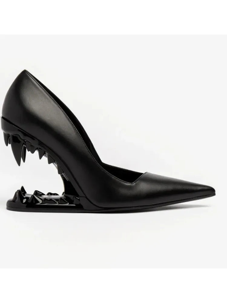 2026 Summer New Metal Tiger Teeth Single Shoes, High Heels, Fashion Show, Women's Wear, Size 44 Women's Sandals LadyShow.Store