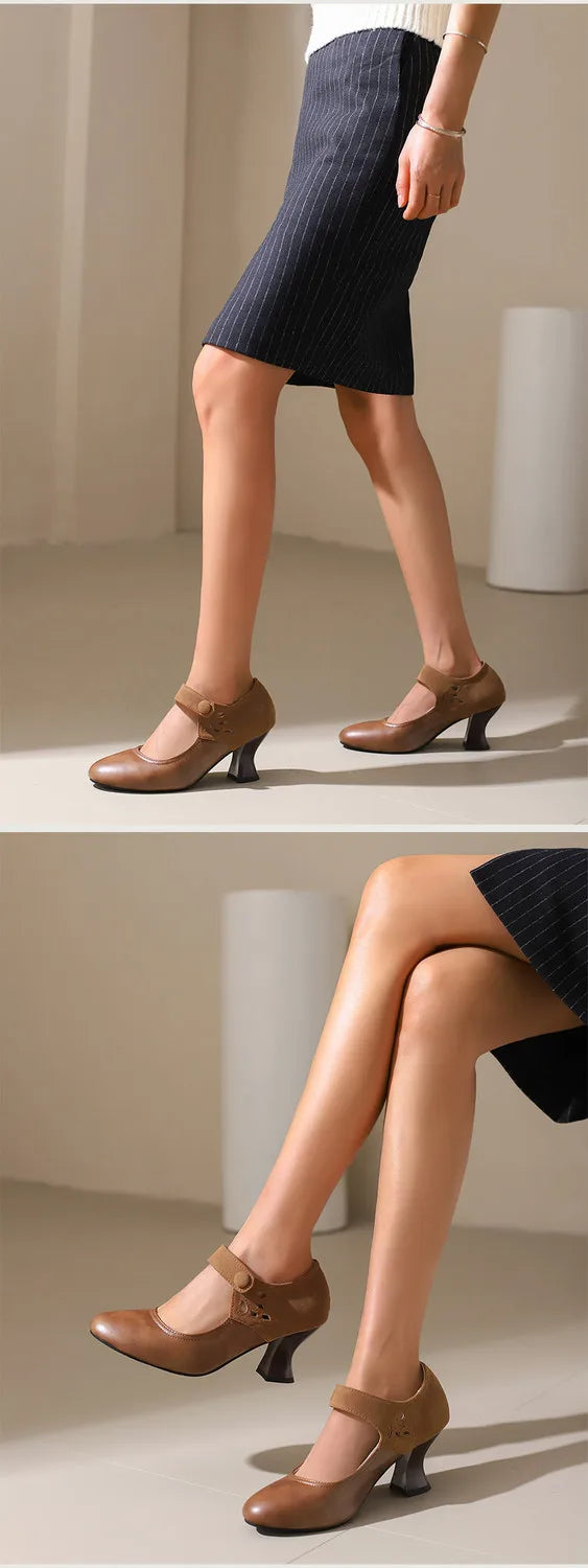 Summer Spring Cute Women Pumps Round Toe 6.5cm Small Heels Flock and PU Ankle Strap Buckle Green Yellow Big Size 46 48 Pi-Mart