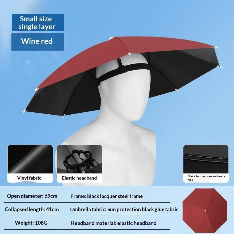 Foldable Head Umbrella Hat Windproof Fishing Head Wearing Sunshade Rain Gear Outdoor Portable Umbrella Camping Beach Head Hats Pi-Mart