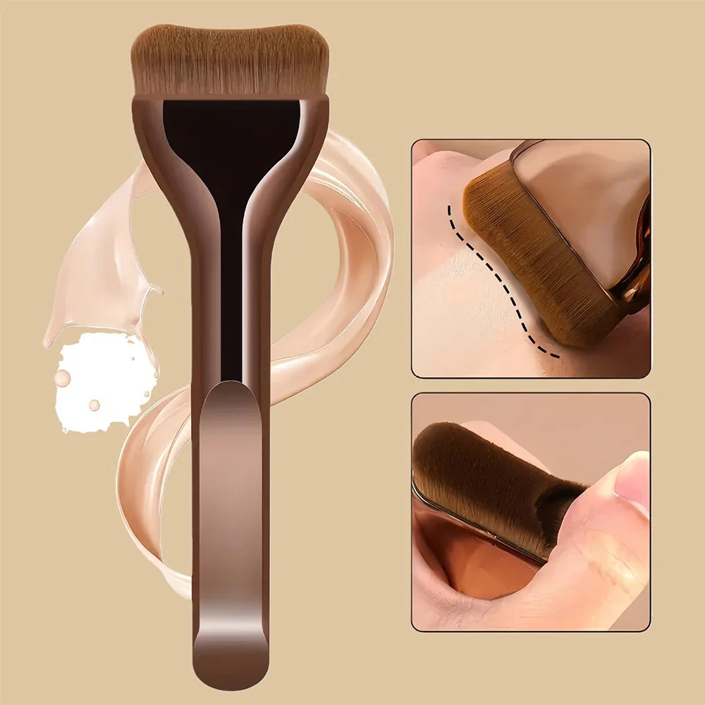 Professiona Makeup Brush, Curved Soft Bristle Foundation Brush for Even Application, Travel-Friendly Tri Light Beauty