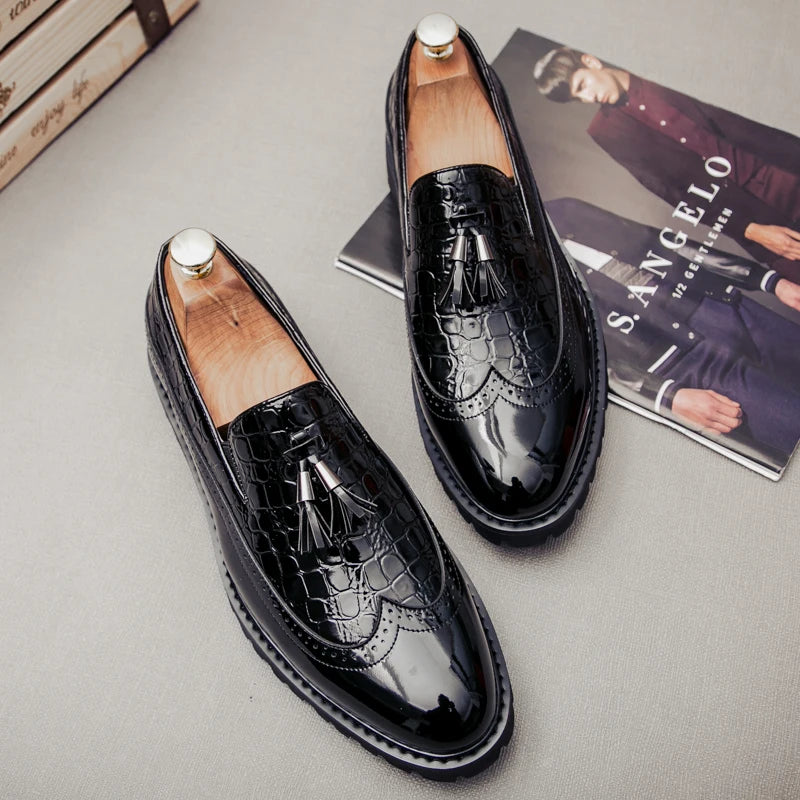 Men Loafers PU Splicing Tassel Decoration Low Heel Comfortable Classic Daily Business Men Shoes Pi-Mart