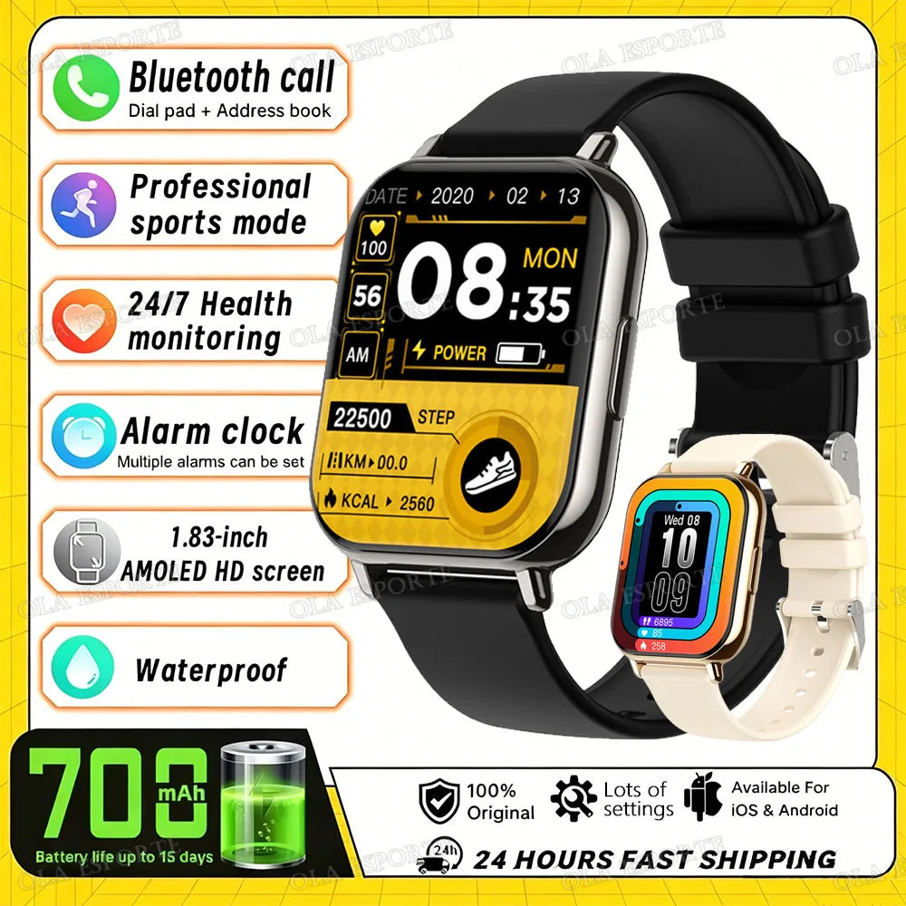 2026 Upgraded Smart Watch Heart Rate Blood Oxygen/Pressure Sleep Monitoring Bluetooth Call Voice Assistant Sport Mode Smartwatch LadyShow.Store
