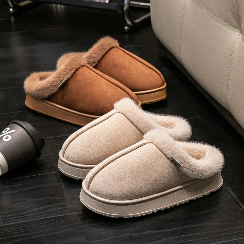 Fashion Women Fluffy Slippers for Autumn and Winter Indoor EVA Thick Sole Anti-Slip and Warm Unisex Slippers for Winter LadyShow.Store