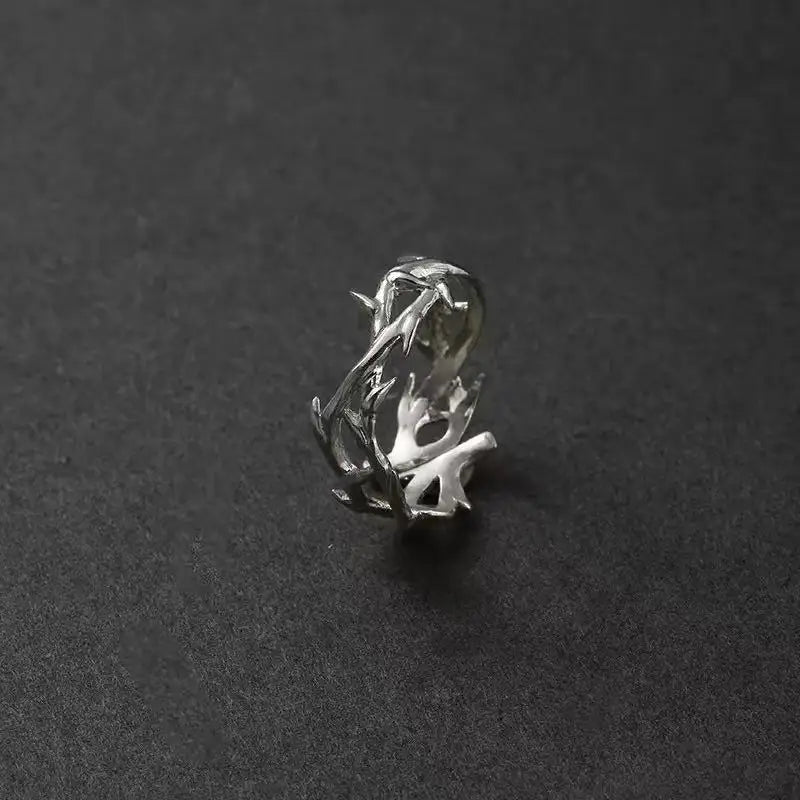 1PCS Fashionable And Simple Retro Men's And Women's Antique Silver Rings With Branches And thorns, Couple Ring Gifts, Fashionabl Pi-Mart