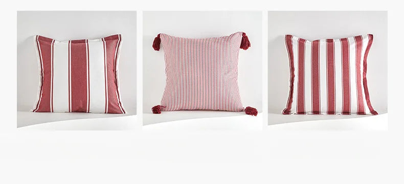 Classical Striped Cushion Cover 45x45cm Hawthorn Red Ivory Recycle Polyester Fabric Pillow Cover Indoor Outdoor Home Decoration Pi-Mart