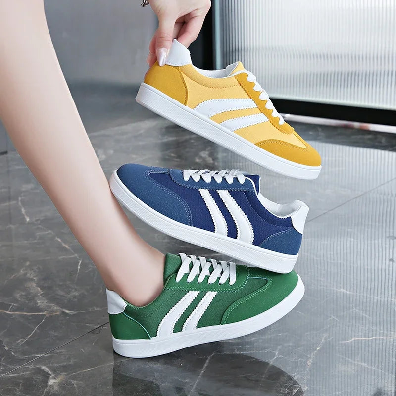 Women Tennis Sneakers Flats Ladies Fashion Mixed Colors Lace-up Vulcanized Shoes Spring Autumn Woman Outdoor Trainers Footwear Pi-Mart