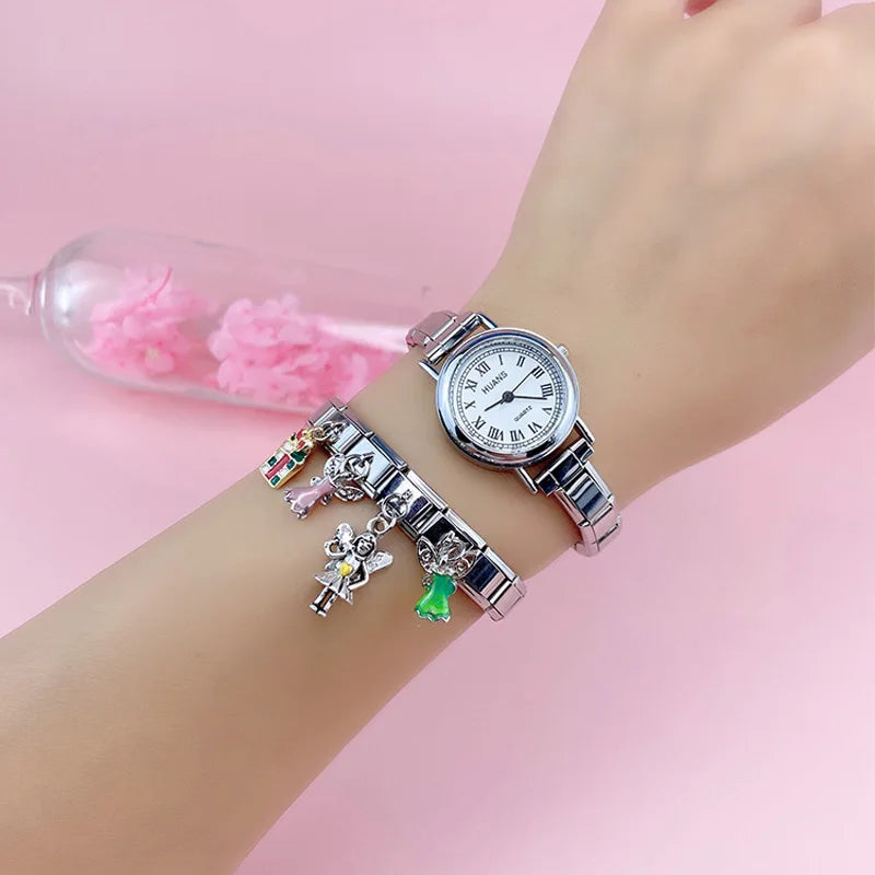 Hapiship 9mm Width Original Daisy Unicorn Angel Cup Santa Claus Italian Charm Fit Bracelet Stainless Steel Jewelry Making DJ050 Pi-Mart