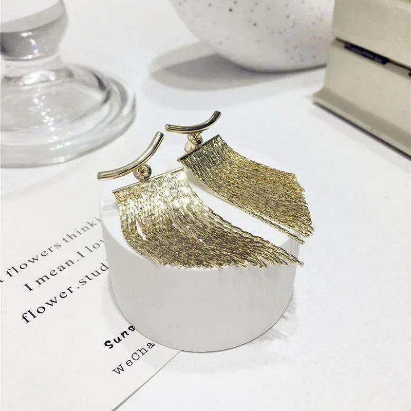 Fashion Statement Earring Long Statement Gold Color Bling Tassel Earrings For Women Female Wedding Daily Pendant Jewelry Gifts Pi-Mart