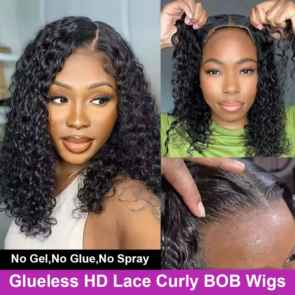 Pre Cut No Glue Water Wave 13x6 Bob Wigs Curly 7x5 Glueless Wig Human Hair Ready To Wear Lace Frontal Wigs For Women Pre Plucked LadyShow.Store