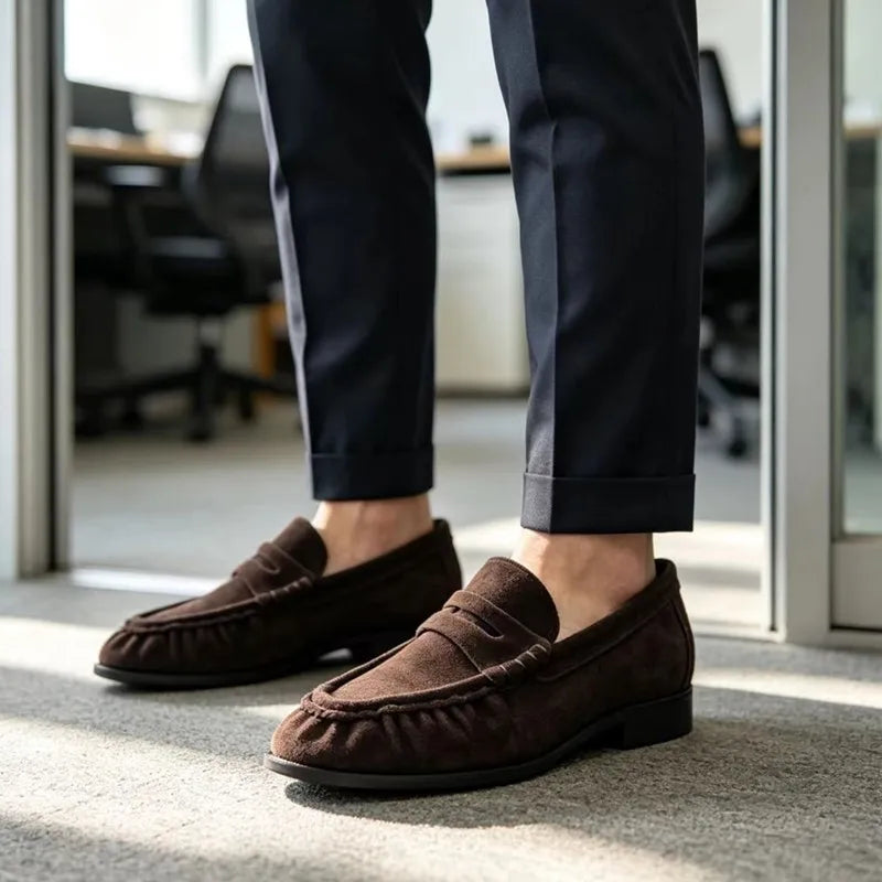 Lady Loafers 2026 Model Handcrafted Retro Pleated Single Shoes for Women, Women's Low-Heeled Leather Suede Shoes Pi-Mart